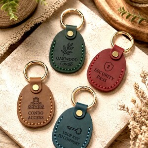 Engraved Leather FOB Holder, Custom Keychain, Condo Entry Accessory, Security Pass Protector