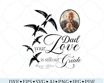 Dad Memorial, Dad Love SVG PNG, Father Loss Memorial Photo Design, Bird Funeral Tribute for Cricut, Personalized Remembrance Keepsake Art