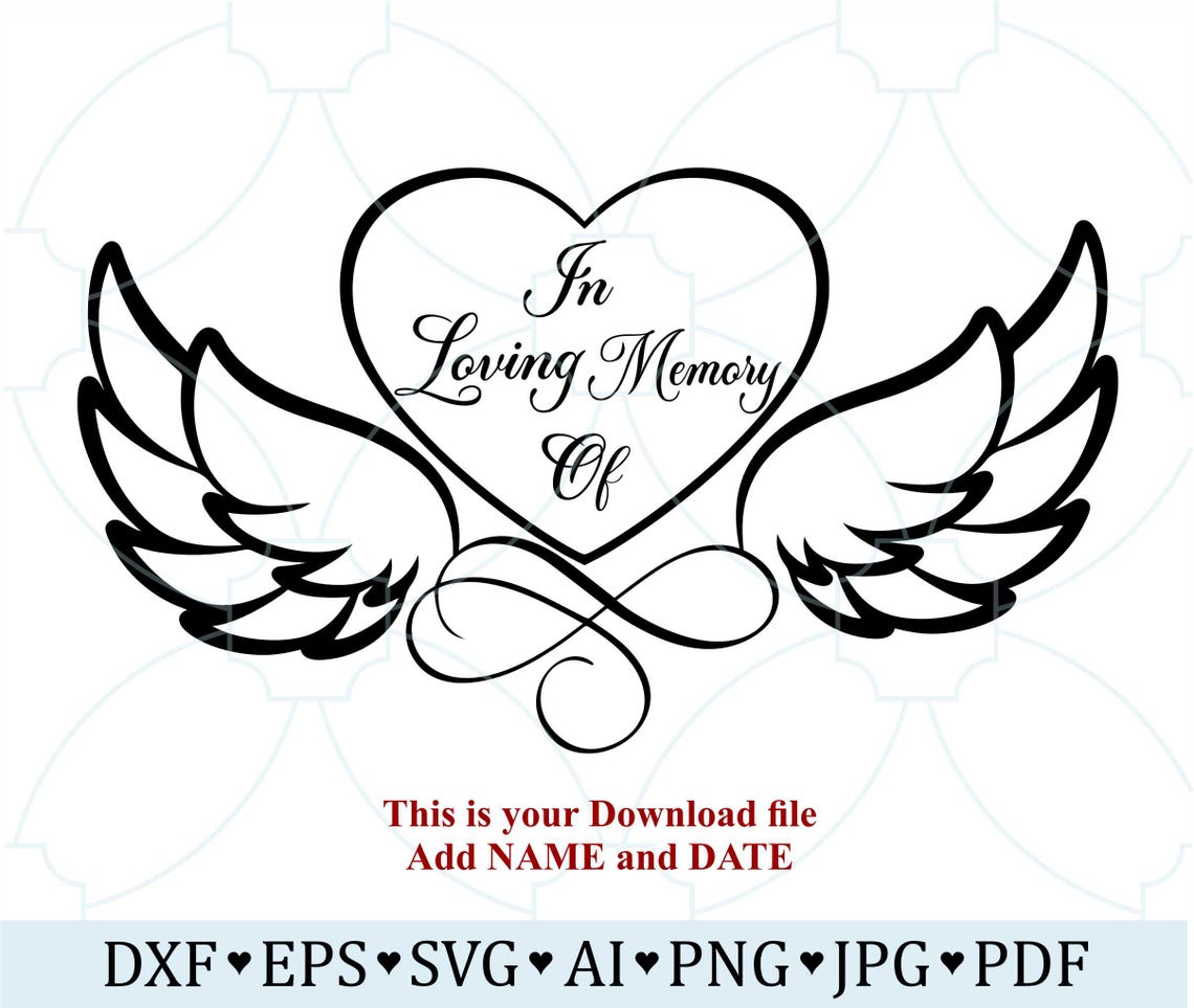 In Loving Memory SVG | Angel Wings Heart Memorial Design | Personalized ...