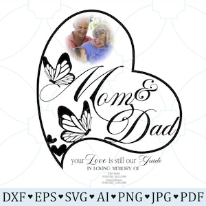 Mom & Dad Memorial And Your Love Is Still Our Guide In Loving Memory In Heart Design, Parents Rest In Peace Editable Name Photo Funeral SVG