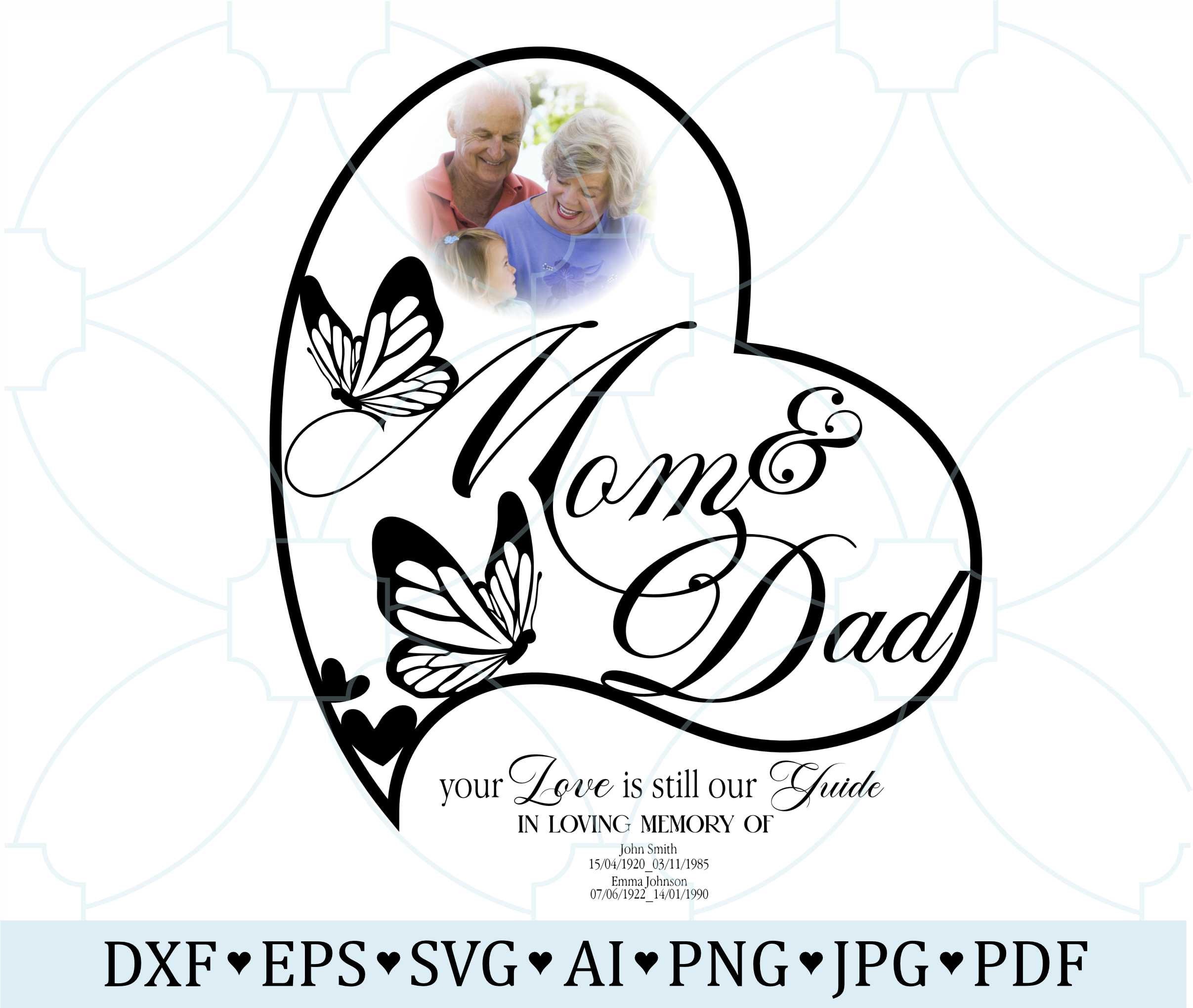 Mom & Dad Memorial And Your Love Is Still Our Guide In Loving Memory In Heart Design, Parents Rest In Peace Editable Name Photo Funeral SVG