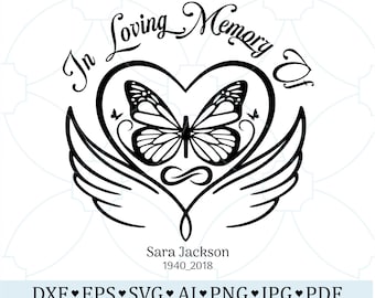 In Loving Memory Butterfly SVG Angel Wings Memorial Heart Remembrance Sympathy Wall Art Cricut Laser Cut File