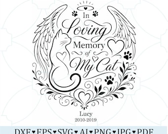 In Loving Memory of My Cat SVG PNG, Pet Memorial Design, Angel Wings Cat Remembrance, Personalized Pet Loss Tribute