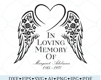 Angel Wings Memorial SVG, In Loving Memory Heart SVG, Floral Remembrance Cricut File, Sympathy Keepsake Cut File, Funeral Sign Template