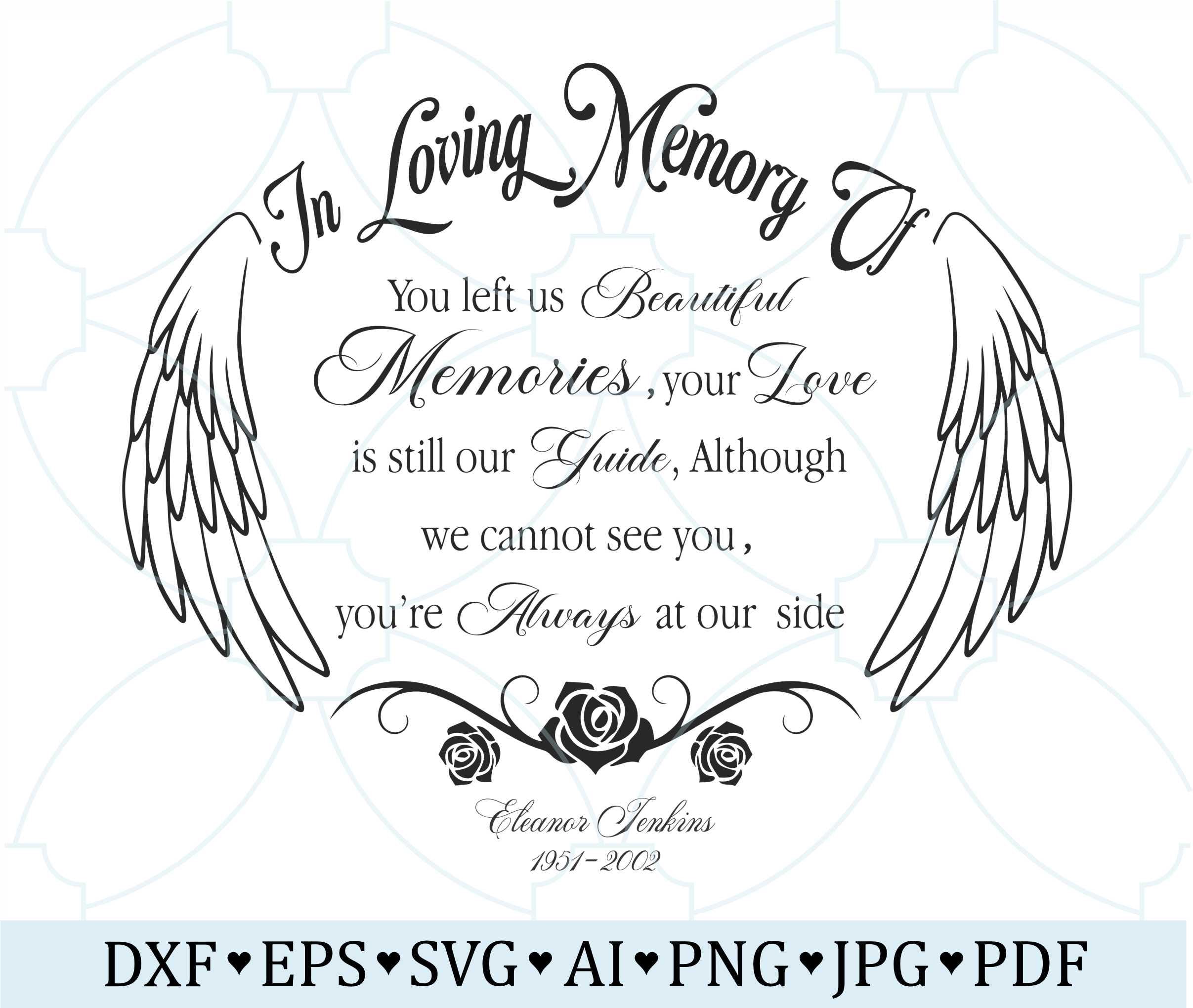 Beautiful Memory Memorial Quotes SVG, In Loving Memory Svg, Rest In Peace Memorial Angel Wings SVG, Remembrance SVG Png, Memorial Gift