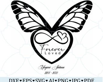 Forever Loved SVG, Memorial Wings Heart SVG, Butterfly Wings PNG, In Loving Memory Design, Custom Tribute Digital Download