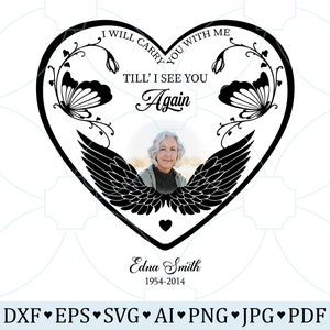 また会う日まで SVG、愛を込めて、蝶のメモリアルハートの追悼 SVG、パーソナライズされた写真メモリアルネックレスギフト SVG、葬儀