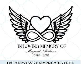 In Loving Memory Infinity Heart Angel Wings SVG, Memorial SVG In Loving Memory, Loss of Loved One Cut File, Funeral Keepsake Design
