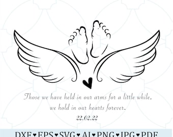 Baby FootPrint Angel Memorial SVG | In Loving Memory Loss Child Clipart | Grief Baby SVG | Baby Remembrance Design for Cricut & Silhouette