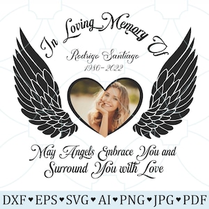 In Loving Memory Heart With Angel Wings SVG, In Memory Rest In Peace SVG, Editable Name Date Photo Remembrance Png, Funeral Day Memorial