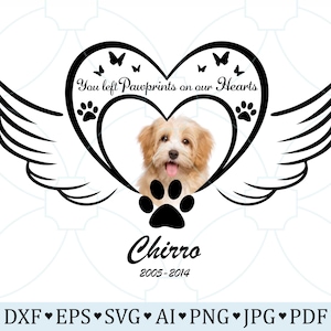 Memorial Paw Print On Our Hearts SVG, Dog Memorial SVG Png, Pet Memorial Svg, Loss of Pet, Cats Remembrance SVG, Editable Photo Pet Memorial