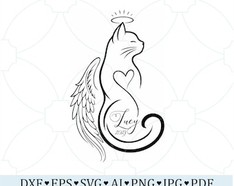 Cat Memorial SVG PNG, Angel Cat Design, Pet Loss Tribute for Cricut, Personalized Remembrance Keepsake, Forever Loved Cat Sympathy Art