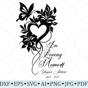 Memorial Heart SVG: Flowers & Butterfly - Sympathy Cut-bestand (digitale download)