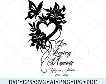 In Loving Memory SVG | Butterfly Floral Memorial Heart Design | Sympathy Remembrance Quote | Cricut Laser Cut File SVG PNG