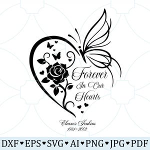 Forever In Our Hearts Memorial SVG, In Loving Memory Butterflies, Rest In Peace Forever Heart SVG, Remembrance SVG, Memorial Gift Png Svgs