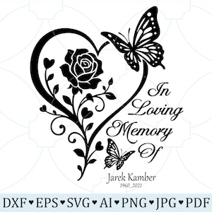 n Loving Memory SVG with Butterfly and Rose | Floral Heart Memorial Cut File | Cricut Silhouette Sympathy Design | Instant Digital Download