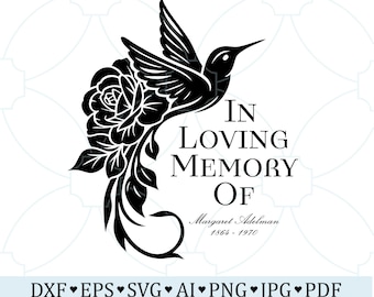 In Loving Memory Hummingbird SVG | Flying Bird Floral Memorial Cut File | Remembrance Design for Cricut & Laser Engraving | Sympathy SVG
