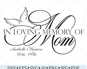 In Loving Memory of Mom SVG | Angel Wings Memorial Cut File | Personalized Funeral Keepsake | Digital Download for Cricut Silhouette PNG PDF