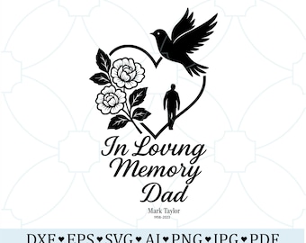 En memoria de papá SVG Ángel Corazón Rosa Memorial Archivo Cricut Recuerdo del padre Regalo de simpatía Diseño cortado con láser