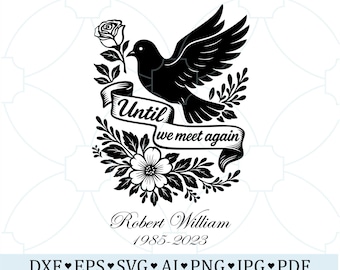Ave voladora conmemorativa SVG: Frase de condolencia, nombre y fecha personalizados (archivo digital)