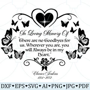 Remembrance With Heart SVG, Rest In Peace Beautiful Memory Quote SVG Png, In Loving Memory Svg, Memorial Flying Butterfly SVG, Memorial Gift