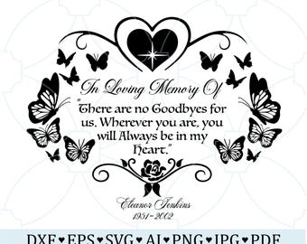 Corazón de mariposa conmemorativo SVG: Cita de recuerdo (archivos digitales)