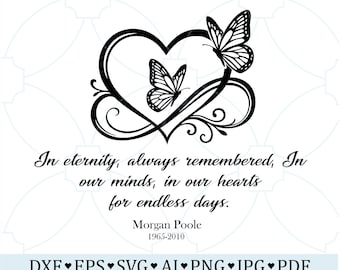 In Loving Memory Infinity Heart Forever And Butterfly SVG PNG Loss Of Family Memorial ClipArt For Death Anniversary Custom Name Date Design
