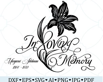 In Loving Memory Lily Memorial SVG, Personalized Remembrance Wall Art, Elegant Floral Sympathy Design, Forever Remembered Tribute Printable