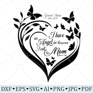 Tengo un ángel en el cielo, Memorial de la Madre Svg, En memoria de mamá Svg, Corazón con mariposa Memorial SVG PNG, Descansa en paz, madre SVG