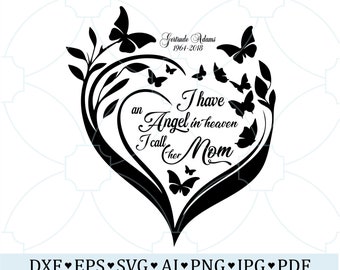 Ich habe einen Engel im Himmel Mutter es Erinnerungs-Svg, In liebevoller Erinnerung Mama Hand-Svg, Herz mit Schmetterling-Gedenkstätte SVG PNG, Ruhe in Frieden, Mutter SVG