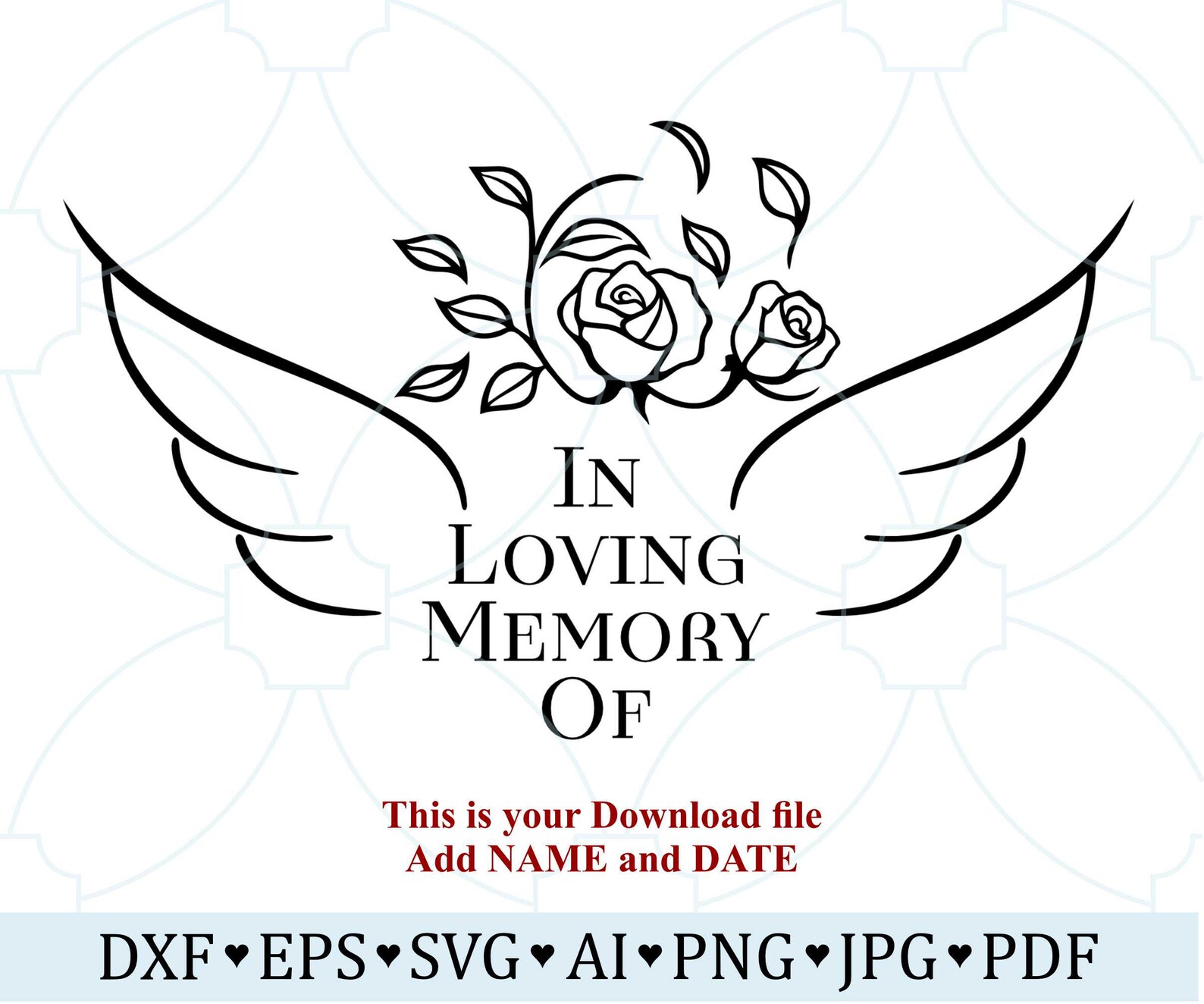 Rose in Loving Memory SVG, Memorial Angel Wings and Roses Png, Sympathy ...