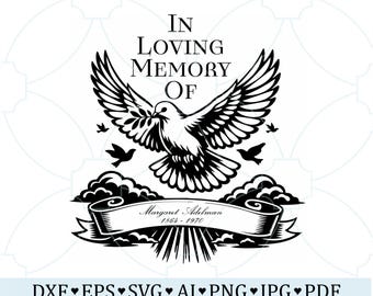 In Loving Memory Of SVG, Memorial Dove PNG, Personalized Funeral Banner Cut File for Cricut, Remembrance Design PNG Printable