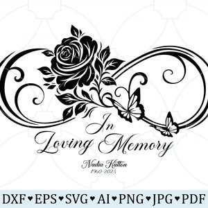 In Loving Memory Forever Rose And Butterfly SVG PNG Loss Of Love Loss Memorial Gift For Death Funeral Personalised Name Date Memorial Design