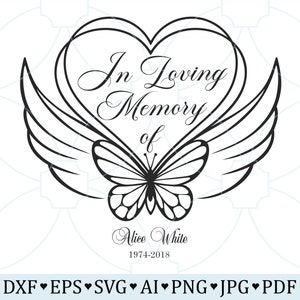 À la mémoire de Svg minimal, coeur commémoratif papillon Svg mignon, Svg commémoratif, Svg à la mémoire d'amour, cadeau commémoratif, chemise commémorative