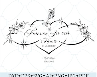 SVG En memoria de un ser querido, PNG Siempre en nuestros corazones, PNG de condolencias conmemorativas, PNG de día de funeral, SVG Descansa en paz, SVG de recuerdo