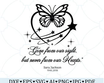 Corazón con mariposa en memoria amorosa SVG: Recuerdo PNG (archivos digitales)
