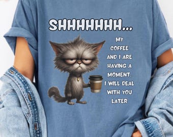 T-shirt kattenhumor, cadeau koffieliefhebber, comfortkleuren T-shirt, cadeau kattenliefhebbers, uniseks shirt