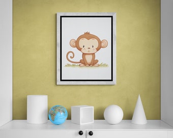 Leuke print apenkwekerij, educatieve kunst aan de muur voor kinderen (digitale download)