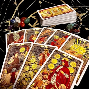 Tarotkarten | Golden Art Nouveau | 78 Karten Deck | | Mit Anleitung für Anfänger | Wahrsagen Hellsehen | Rider Waite Stil
