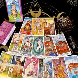 Tarotkarten | Katzen Tarot | 78 Karten Deck | Wahrsagen Hellsehen | Rider Waite Stil