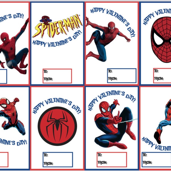 Spiderman Inspired Printable Valentines Day Cards, Kids Valentines Cards, Kids Cartoon Valentines
