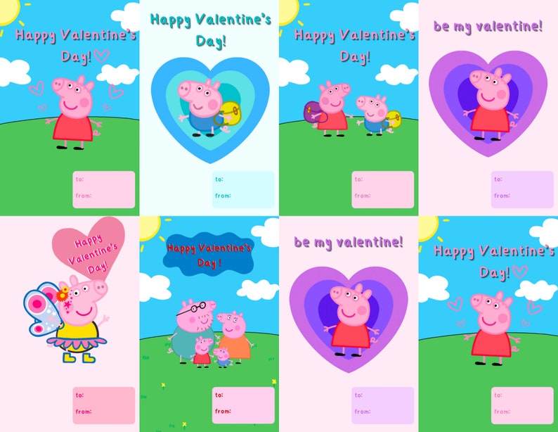 Peppa Inspired Printable Valentines Day Cards, Kids Valentines Cards ...