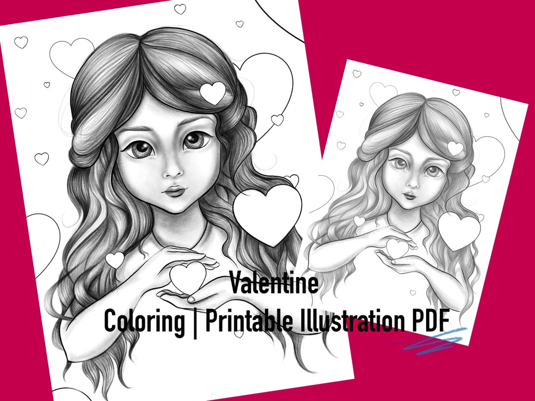 Valentine Coloring Page Printable Adult Coloring Page Download Light dark Greyscale Instant