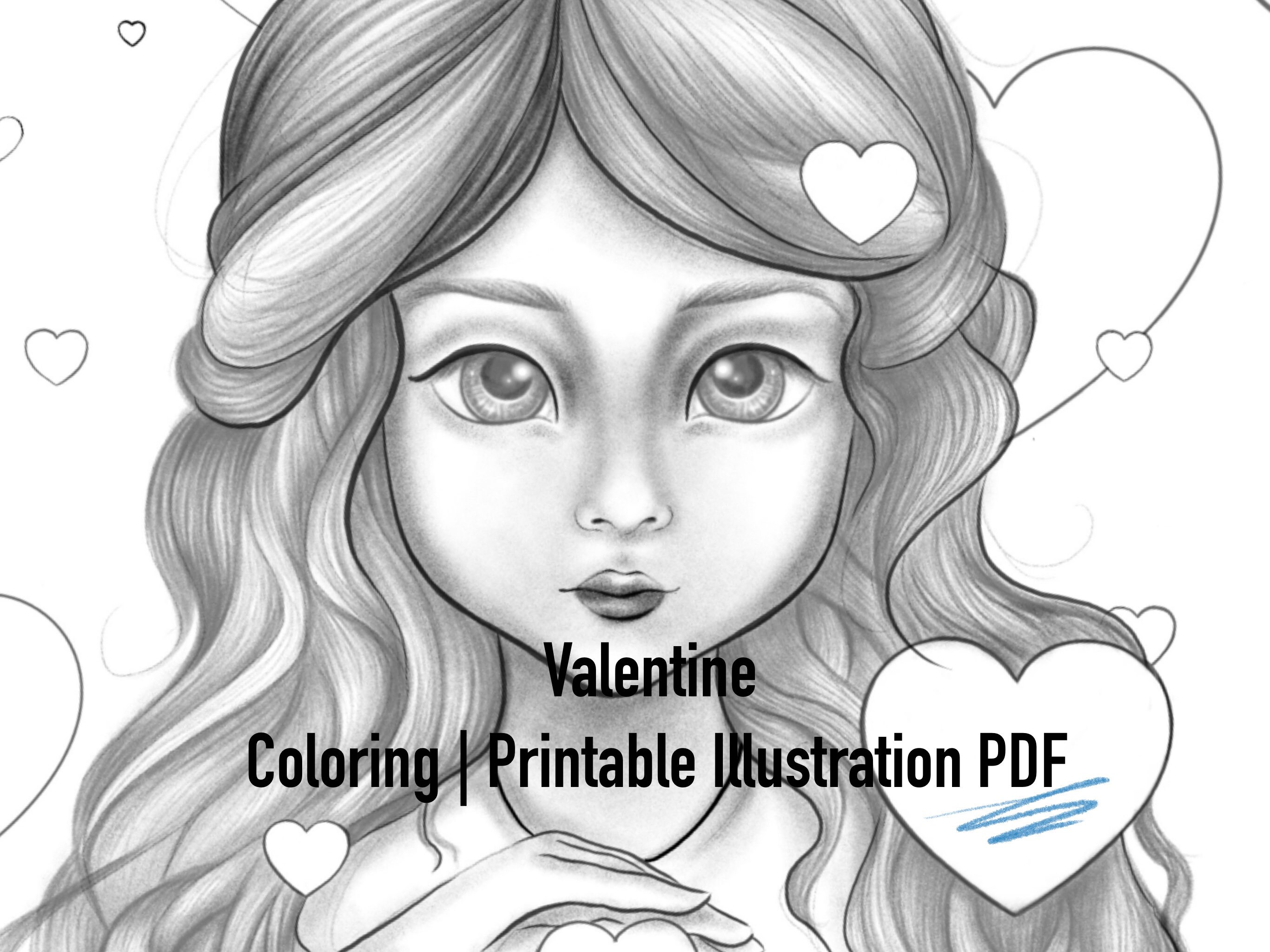 Valentine Coloring Page Printable Adult Coloring Page Download Light dark Greyscale Instant