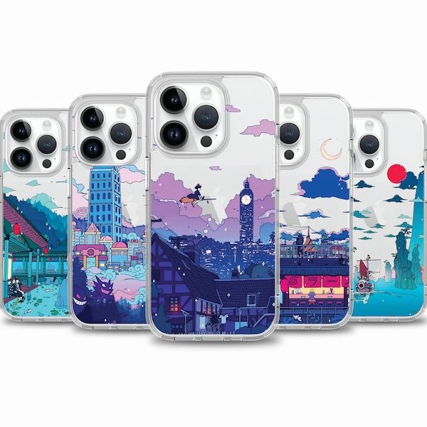 Anime city citypop crossover coque de téléphone anime pour iPhone 15 14 13 12 11 coque pour samsung S24 S23 FE A15 A55 A35 coque pour Google pixel 7 7A