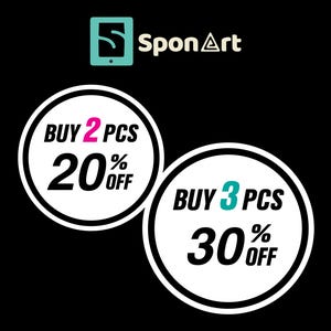 May include: Black background with the logo "SponArt" and two white circular promotional badges. One badge reads "BUY 2 PCS 20% OFF" and the other reads "BUY 3 PCS 30% OFF". The SponArt logo is a teal square with a white design.