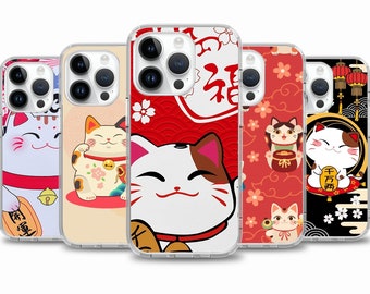 Japanese Maneki-Nero Lucky Cat phone case for iPhone 16e 16 15 14 13 case for Samsung S25 S24 FE A15 A55 A35 case for Google Pixel 9 8 7
