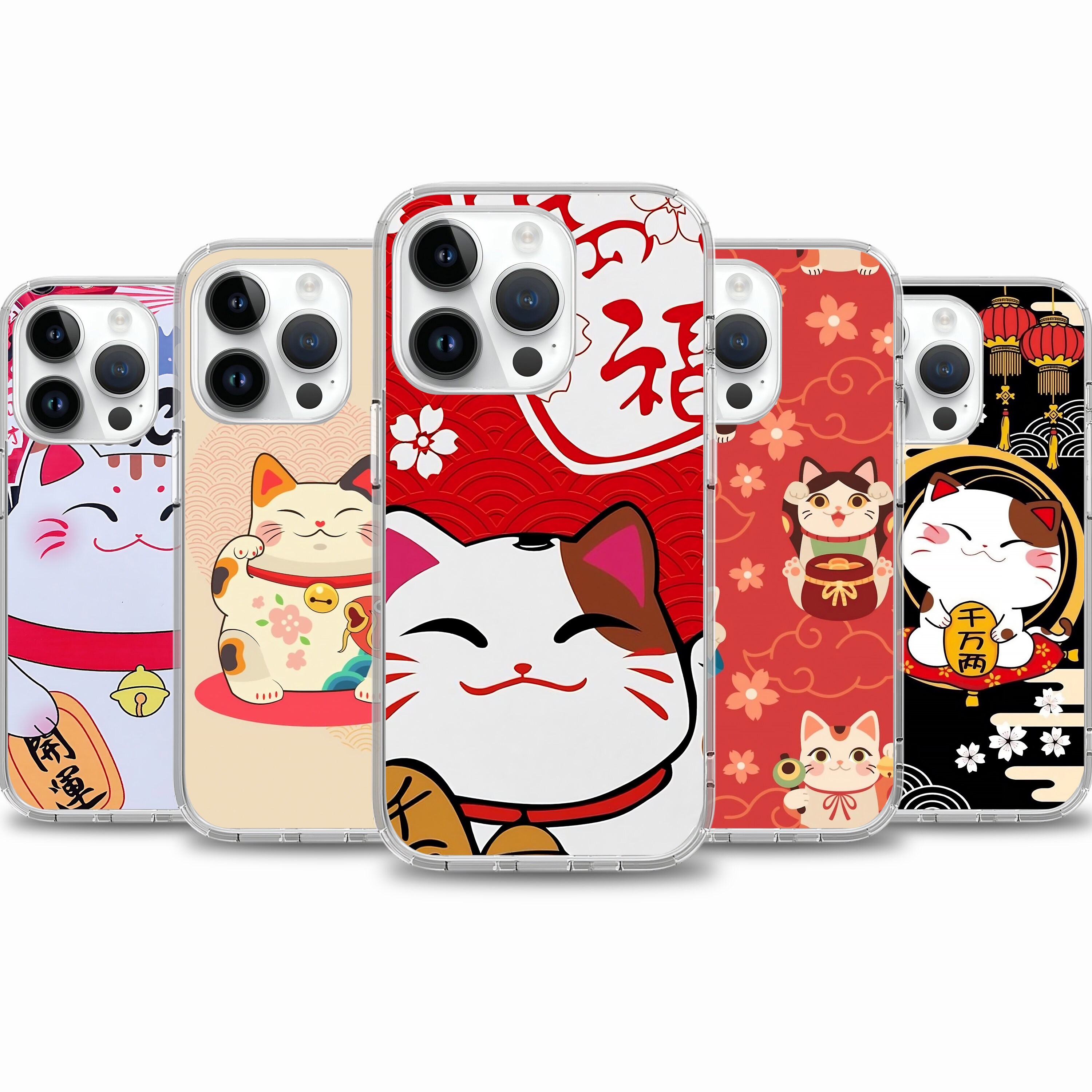 Lucky Cat Phone Case with Hand Strap and Key Chain