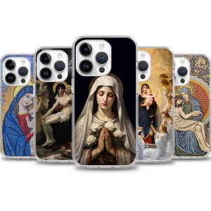 Étui de téléphone Vierge Marie pour iPhone 16e 16 15 14 13 Étui pour Samsung S25 S24 FE A15 A55 A35 Étui pour Google Pixel 9 8 7