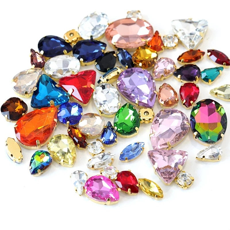 50pcs Mixed Colors Sew on Rhinestone in Claw Mixed Shape Glass 50pcs Mixed Colors Sew on Rhinestone in Claw Mixed Shape Glass